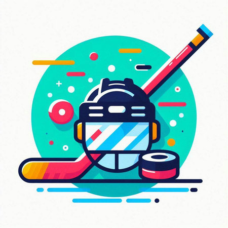 Ice hockey sport flat icon, vector illustration. Line art style.のイラスト素材