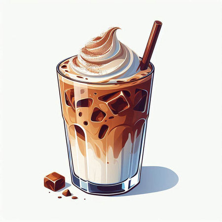 Iced coffee with whipped cream in a glass. Vector illustration.のイラスト素材