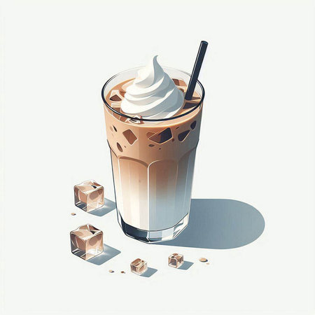 Iced coffee with whipped cream in a glass on white background.のイラスト素材