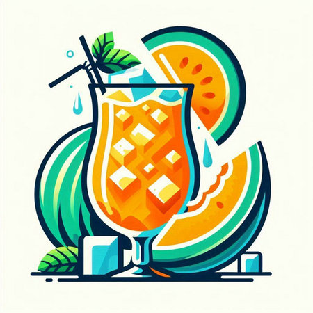 Pineapple and melon smoothie. Vector illustration for your designのイラスト素材