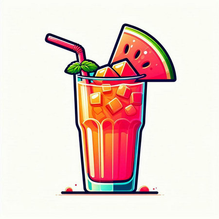 Cocktail with watermelon and ice cubes. Vector illustration.のイラスト素材