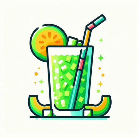Cocktail with lime and straws. Vector illustration in flat styleのイラスト素材