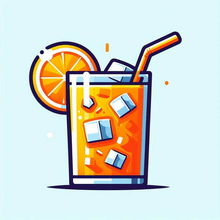 Cocktail with ice cubes and orange slice. Vector illustration.のイラスト素材
