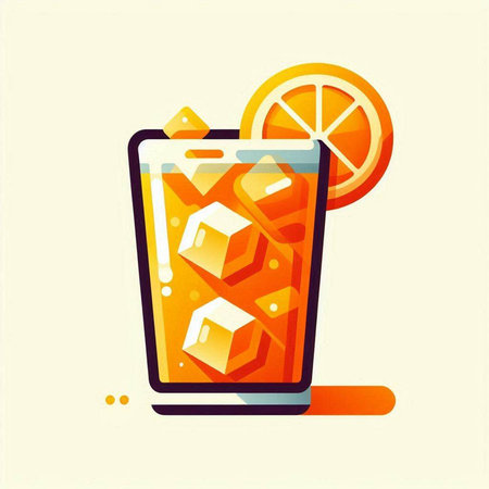 Cocktail with ice cubes, orange slice and lemon. Vector illustration.のイラスト素材