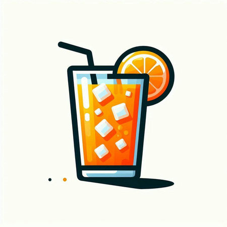 Cocktail with orange, ice cubes and straw. Vector illustration.のイラスト素材