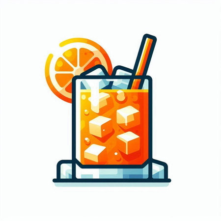 Cocktail icon with orange slice and straw. Vector illustration.のイラスト素材