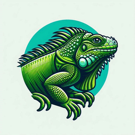 Green iguana on a green background. Vector illustration for t-shirt design.のイラスト素材