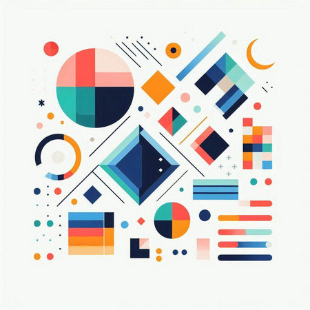 Abstract geometric composition with circles, squares and lines. Vector illustration.のイラスト素材