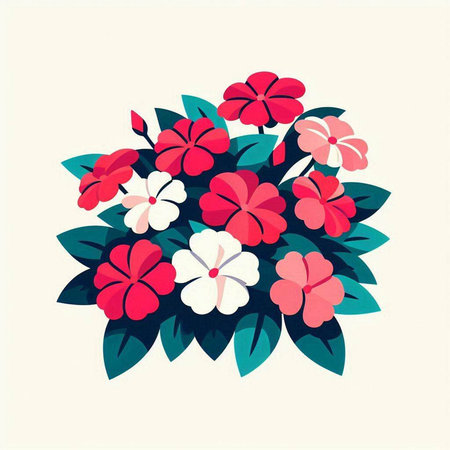Flower bouquet with red and white flowers. Vector illustration.のイラスト素材