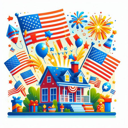 Happy Independence Day United States of America holiday celebration greeting card design.のイラスト素材