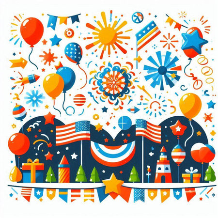 Happy Independence Day United States of America holiday background. Vector illustration.のイラスト素材