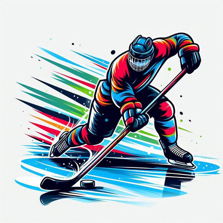 Ice hockey player with the stick and puck. Colorful vector illustration.のイラスト素材