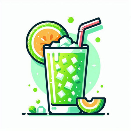Cocktail with lime and ice. Vector illustration in flat styleのイラスト素材