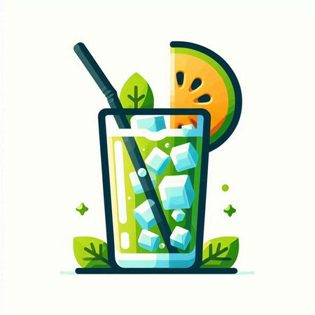 Cocktail with ice cubes in flat style. Vector illustration.のイラスト素材