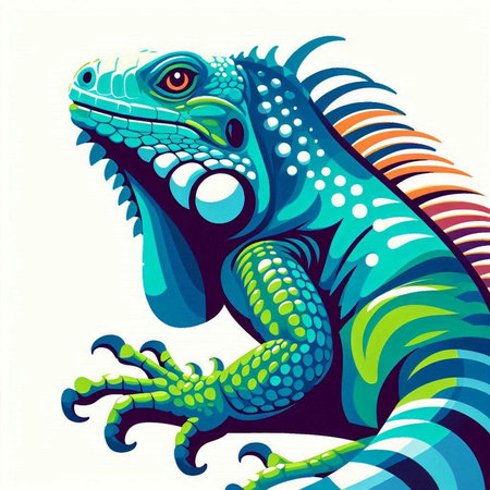 Vector illustration of a green iguana on a white background in retro styleのイラスト素材