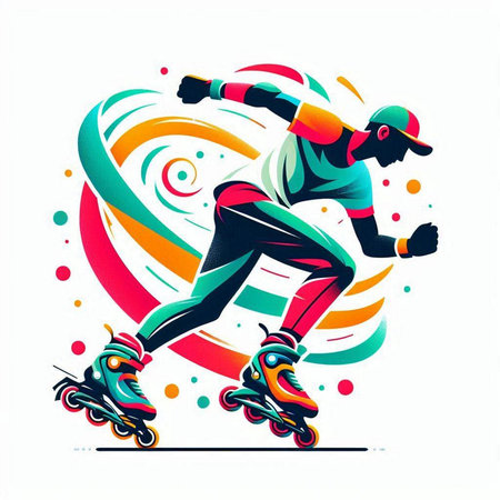 Vector illustration of roller skates in motion. Rollerblading man.