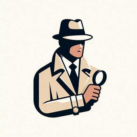 Vector illustration of detective with magnifying glass in flat cartoon style.のイラスト素材