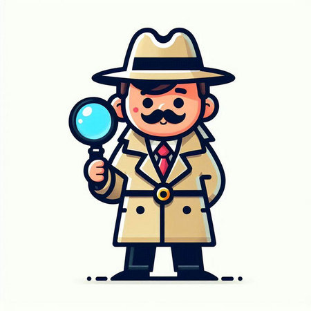 Cute detective with magnifying glass. Vector cartoon character illustration.のイラスト素材