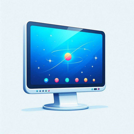 Computer monitor with space and planets on the screen. Vector illustration.のイラスト素材