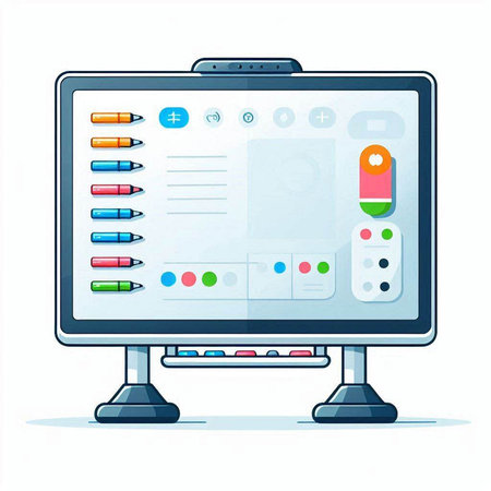 Illustration of a computer monitor with colorful markers on a white backgroundのイラスト素材