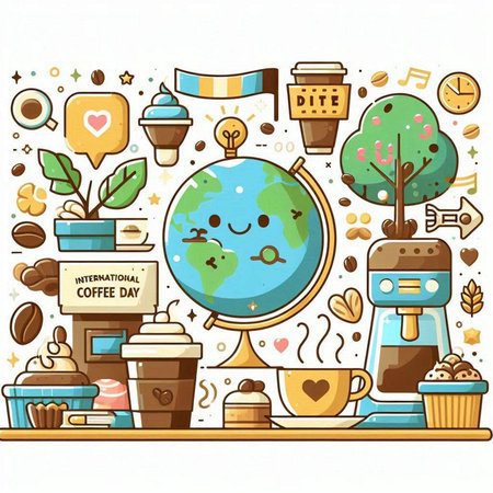 Coffee shop and coffee shop elements. Vector illustration in cartoon style.のイラスト素材