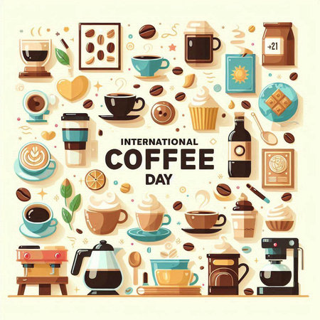 Coffee shop background with flat icons. Vector illustration in flat styleのイラスト素材