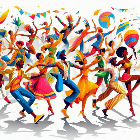 Dancing people. Colorful vector illustration for your graphic design.