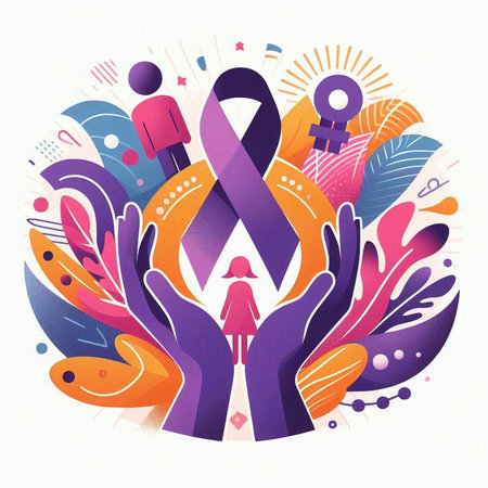 Breast Cancer Awareness Month Campaign. Vector Illustration of Human Hands Holding Ribbon.のイラスト素材