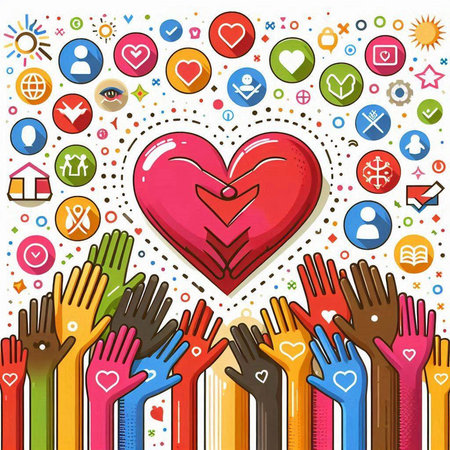 Hands with heart and social media icons. Vector illustration design.のイラスト素材