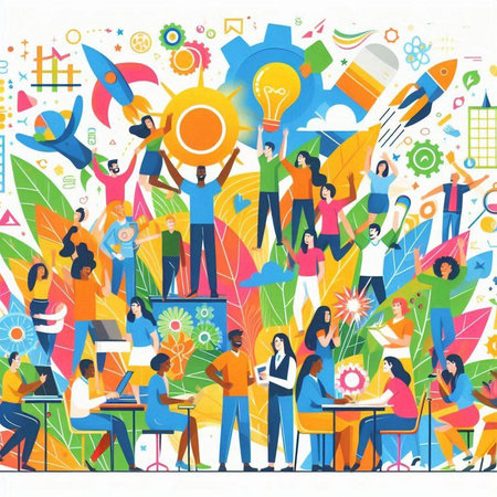 Teamwork concept. Flat vector illustration of business people working together.のイラスト素材