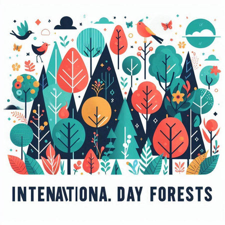 International Day of Forests. Hand drawn vector illustration in flat style.のイラスト素材
