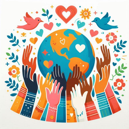 Vector illustration of hands reaching for the Earth. World environment day concept.のイラスト素材