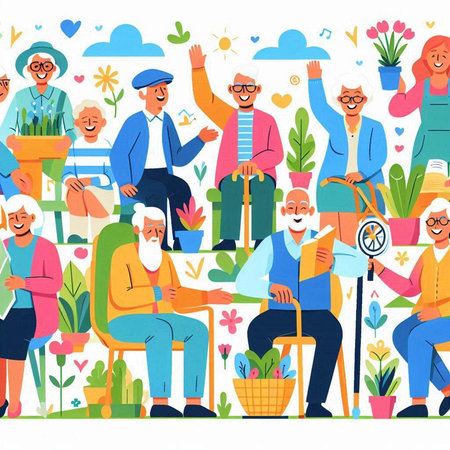 Elderly people. Grandparents, grandfathers, grandmothers and grandfathers. Flat vector illustration.のイラスト素材