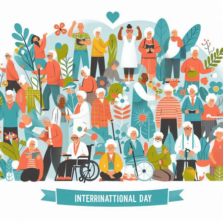 International Day of Older Persons. Vector illustration with people and nature.のイラスト素材