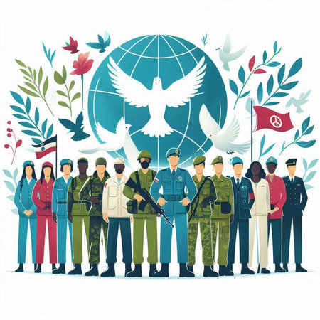 Soldiers of different nationalities and nationalities. Vector illustration.のイラスト素材