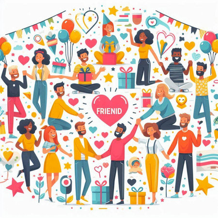 Valentine's Day background with people and hearts. Vector illustrationのイラスト素材