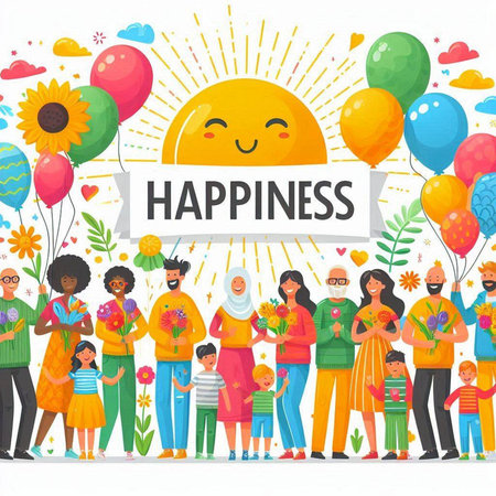 Happy family with children, parents and kids. Flat vector illustration.のイラスト素材