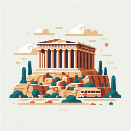 Athena temple in Athens, Greece. Flat design. Vector illustrationのイラスト素材