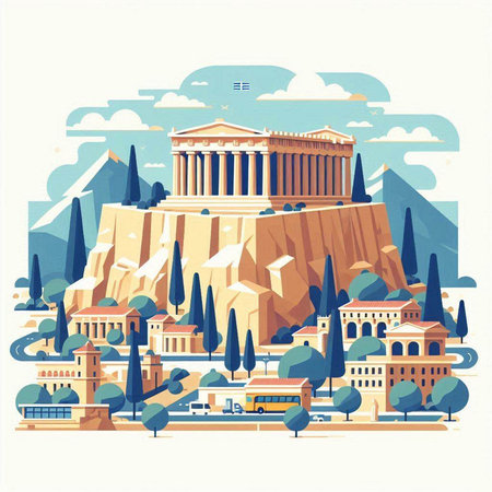 Athens, Greece. Famous landmarks. Vector illustration in flat styleのイラスト素材
