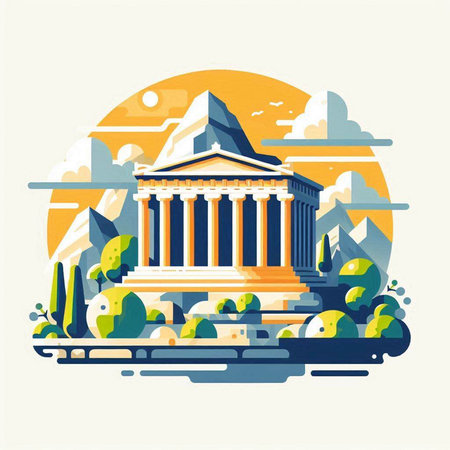 Vector illustration of a flat design of the famous building of Athens.のイラスト素材