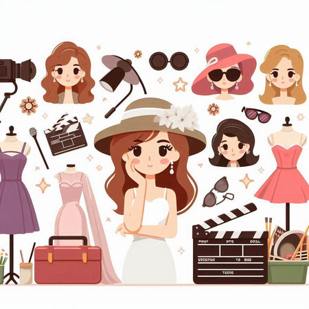 Cute fashion girl collection. Vector illustration in flat cartoon style.のイラスト素材