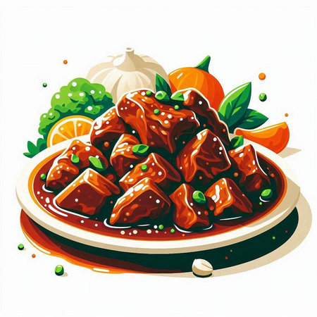 Illustration of Chinese cuisine, beef stewed in sweet and sour sauceのイラスト素材