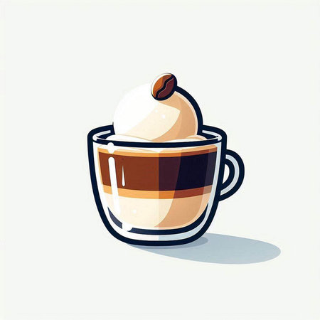 Coffee cup with whipped cream and coffee beans. Vector illustration.のイラスト素材