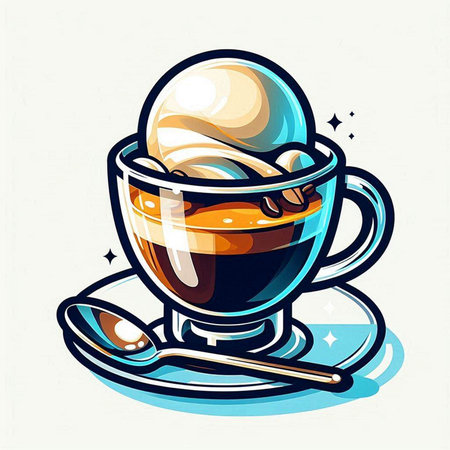 Coffee cup with spoon and ice cream. Vector illustration.のイラスト素材