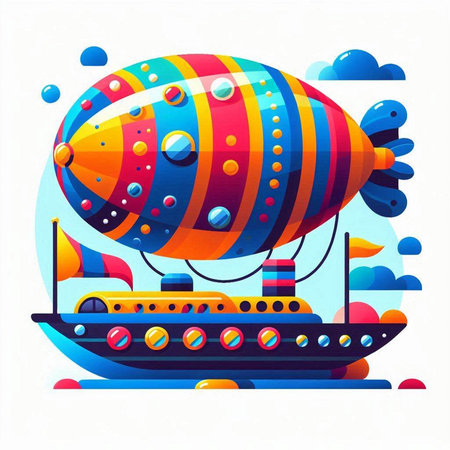 Cartoon airship in the sky. Colorful vector illustration.のイラスト素材