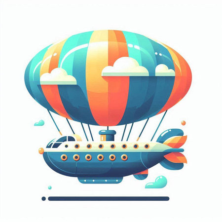 Colorful hot air balloon flying in the sky. Vector illustration.のイラスト素材