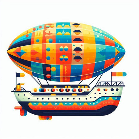 Airship isolated on white background. Colorful vector illustration for your designのイラスト素材
