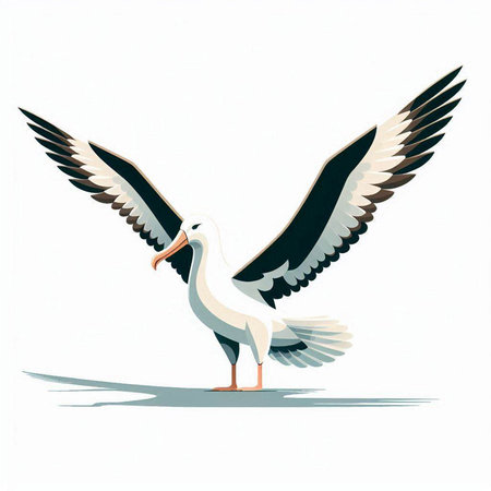 Vector illustration of a flying seagull on a white background.のイラスト素材