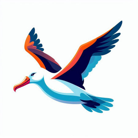 Flying seagull. Vector illustration isolated on a white background.のイラスト素材