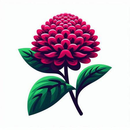Illustration of a red flower with green leaves on a white backgroundのイラスト素材
